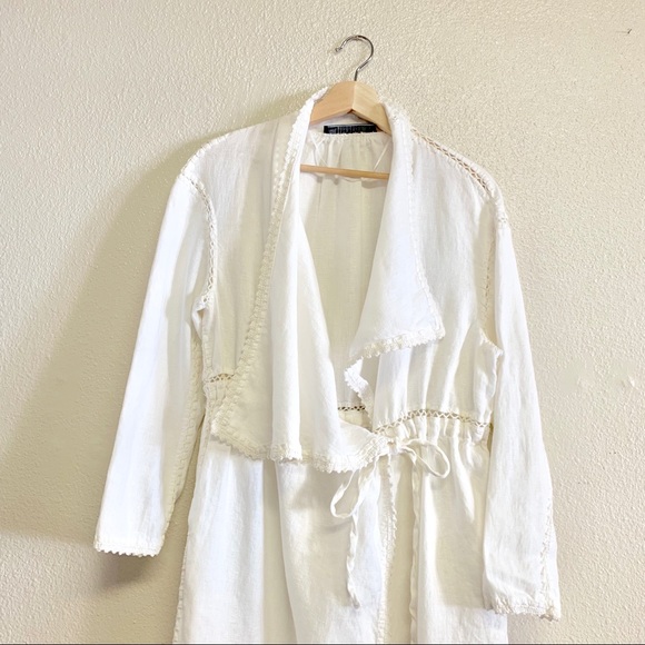 Zara Linen Crochet White Coat - Picture 6 of 8